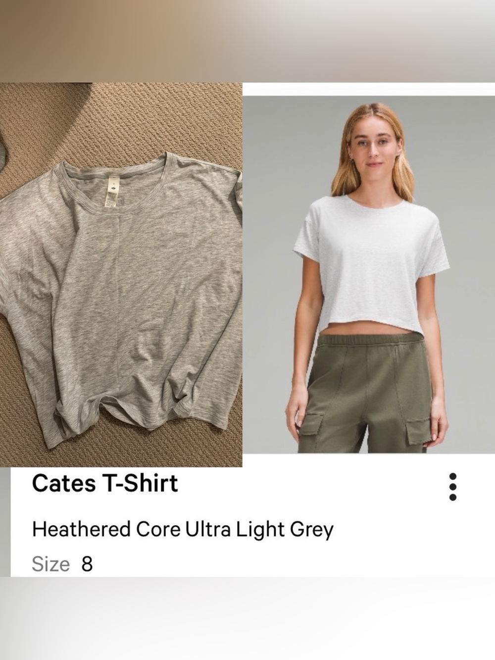 Lululemon NEW SIZE 8 Heathered Core Ultra Light Grey Crop T-Shirt
